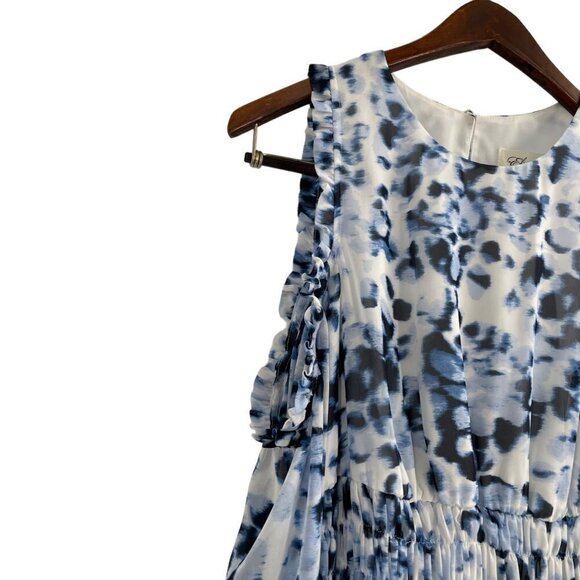 Eliza J Blue Watercolor Animal Print Long Sleeve Cold Shoulder Dress Womens 8 - Picture 4 of 11